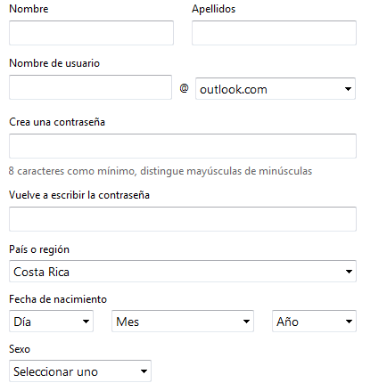 Formulario de Registro de Hotmail