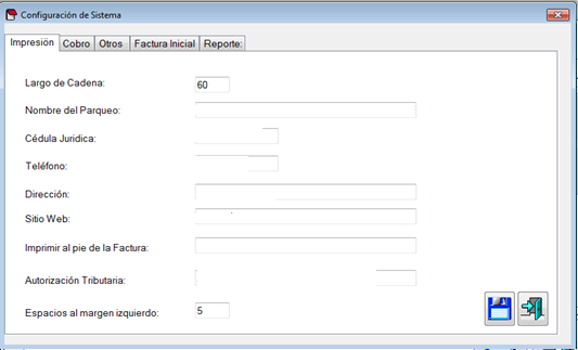 Configuración del Sistema para parqueos